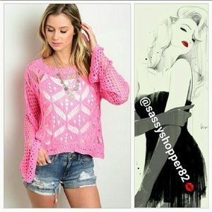 PINK CROCHET SWEATER, SIZE MEDIUM